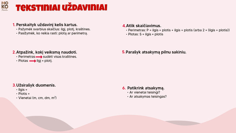 Tekstiniai uždaviniai (plotas ir parametras) (4kl)